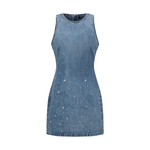 Rhinestone-Embellished Sleeveless Denim Mini Dress