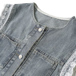 Vintage Wash Lace Trim Denim Vest
