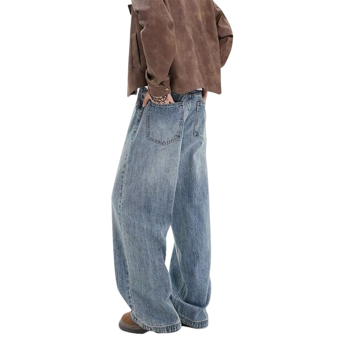 Retro Light Wash Oversized Straight Leg Denim Jeans
