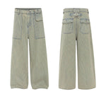 Vintage Patchwork Appliqué Wide-Leg Curved Barrel Jeans