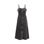 Zip-Front Spaghetti Strap Denim Midi Dress