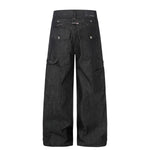 Raw Black Wide Leg Jeans with Utility Flap Pocket Detail