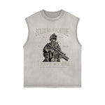 Soldiers Of Fortune Retro Graphic Sleeveless Faded Tee-INNBLAC Fashion Apparel