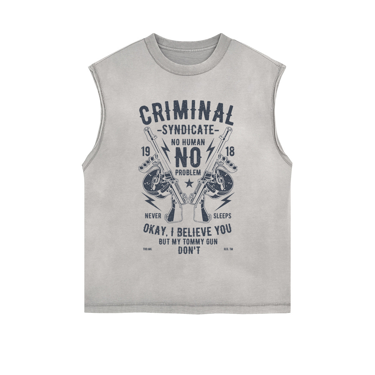 Criminal Syndicate Retro Graphic Sleeveless Faded Tee-INNBLAC Fashion Apparel