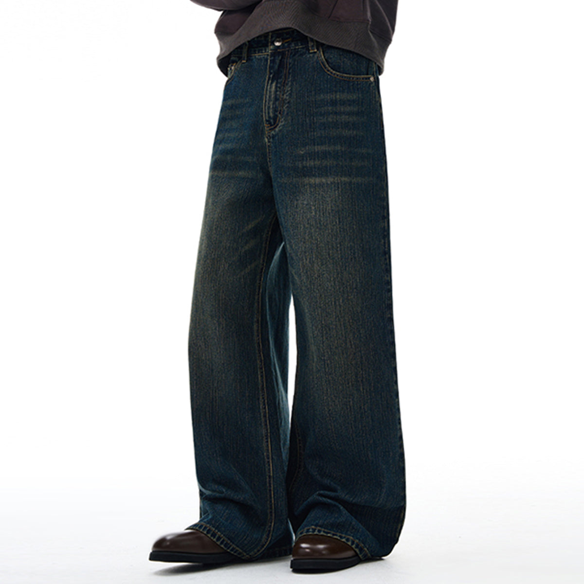 Comfort Fit Vintage Blue Wide Leg Everyday Jeans