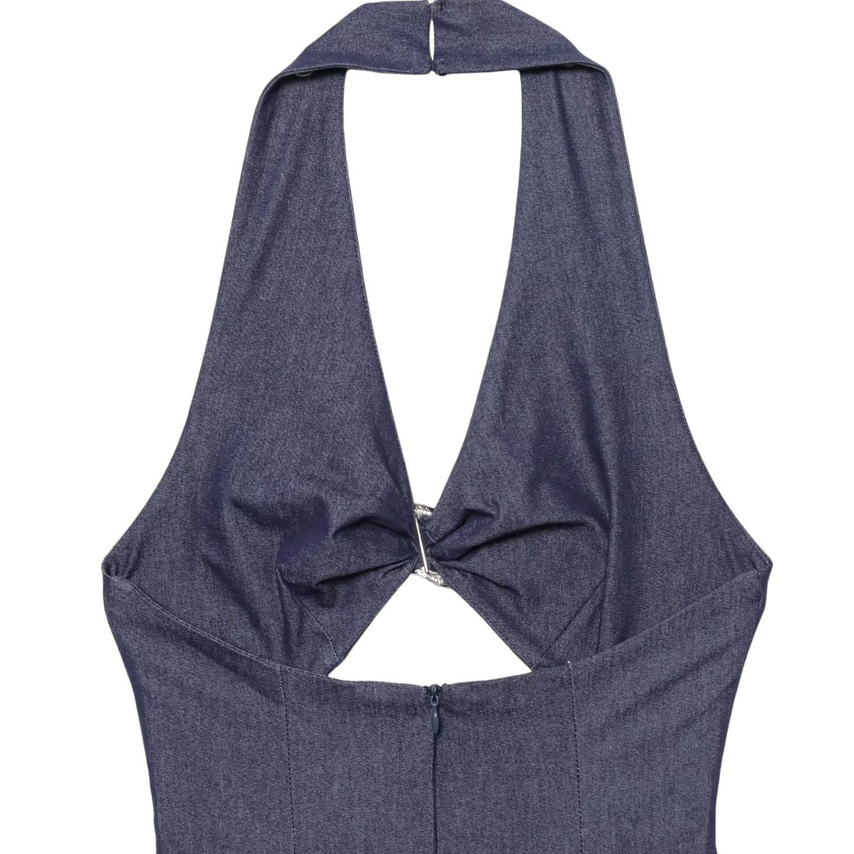 Halter Neck Cut-Out Denim Maxi Dress