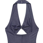 Halter Neck Cut-Out Denim Maxi Dress