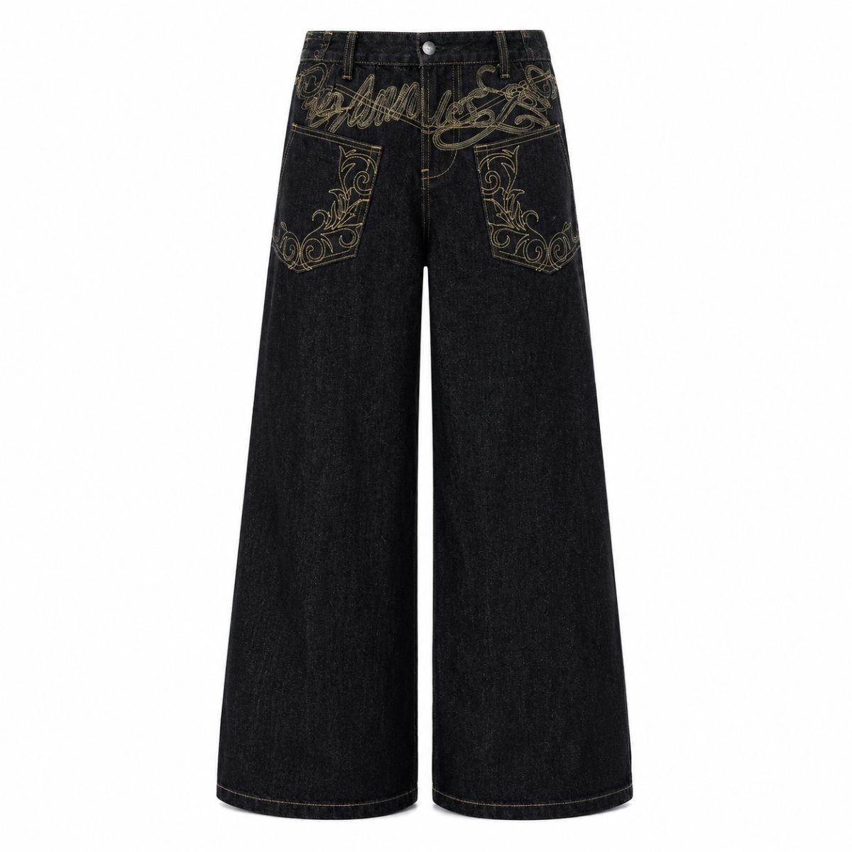 Oversized Embroidered Wide Leg Denim Jeans