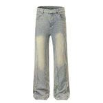 Muddy-Wash Faded Panel-Stitch Jeans