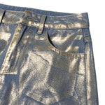 Women's Metallic Coated Denim Midi Skirt