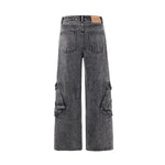 Gray Denim Wrinkles Cargo Pants-INNBLAC Fashion Apparel