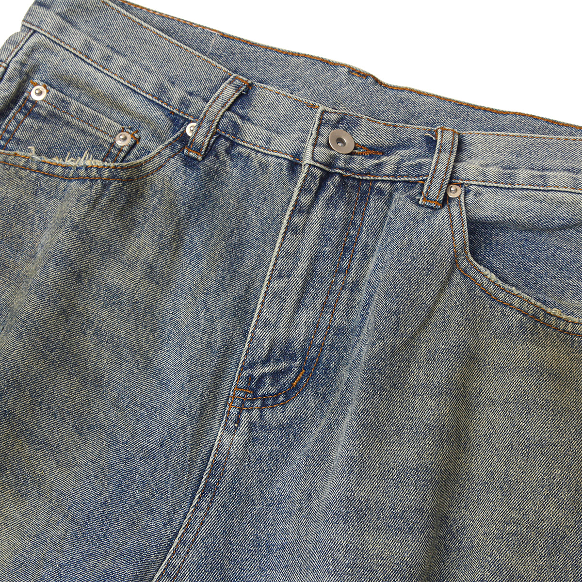 Blue Wash Distressed Ripped Wide-Leg Jeans