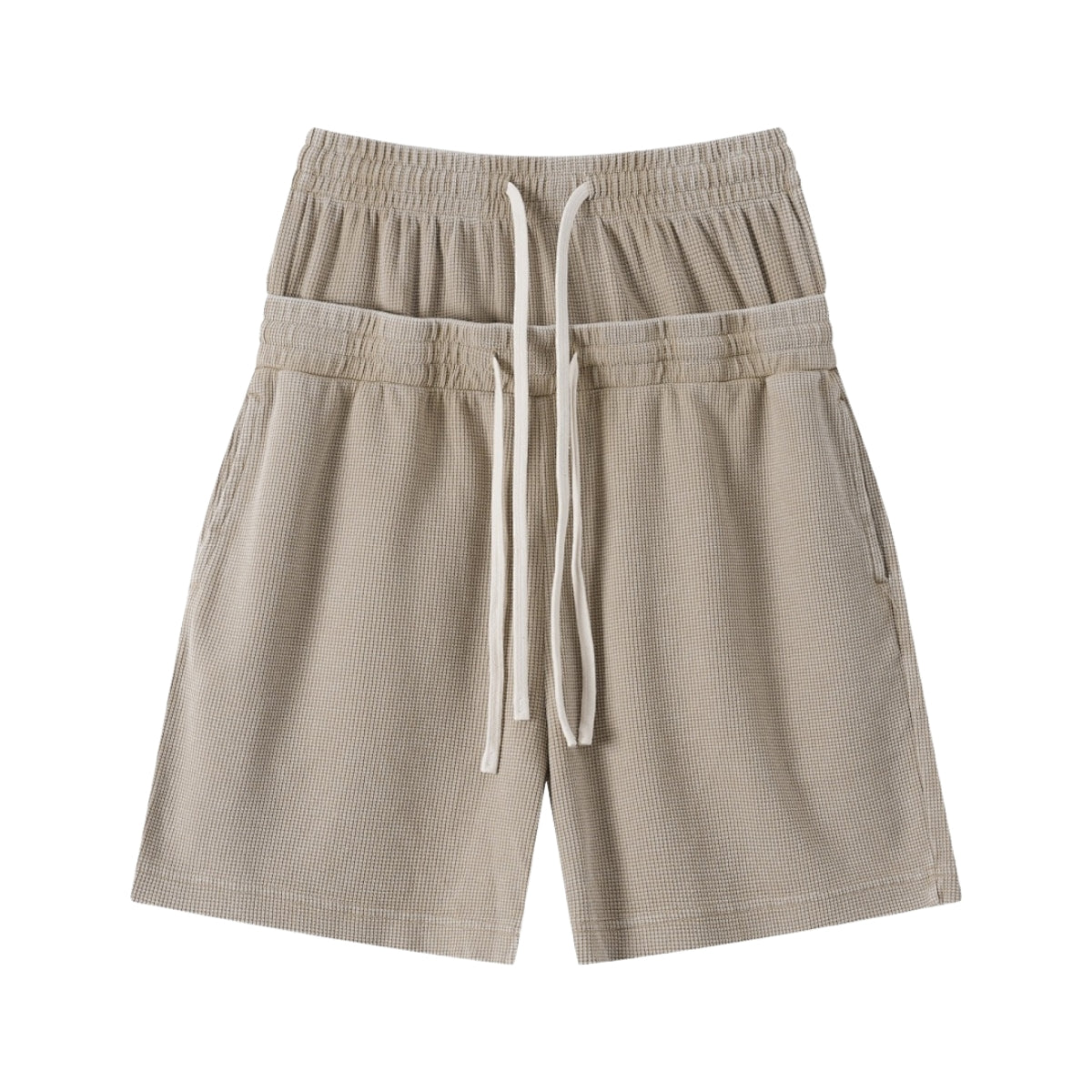 West Coast Waffle Double Waistband Snow Washed Distressed Shorts