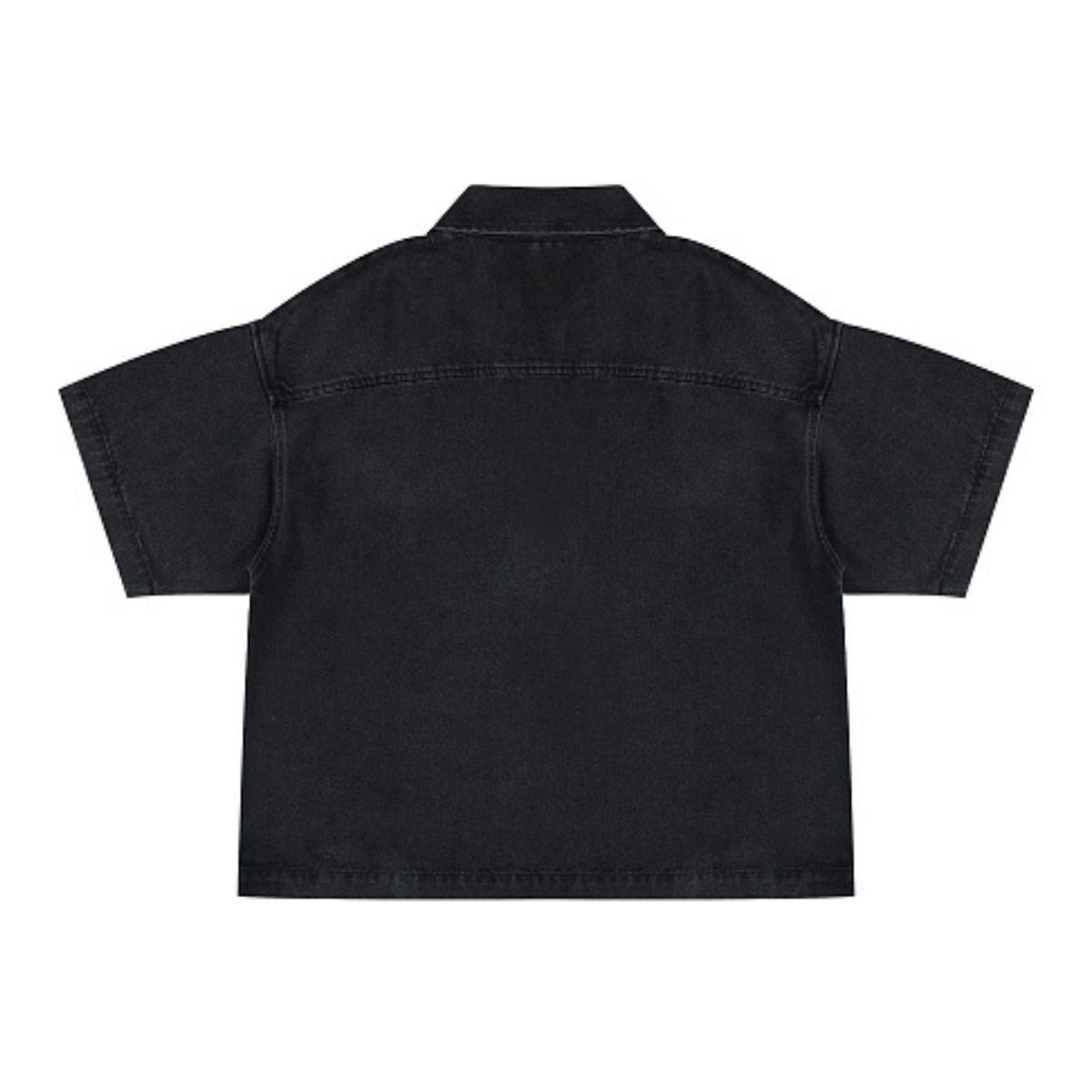 Vintage Washed Denim Zip Polo Shirt