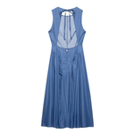 Backless Denim Ruched Maxi Dress