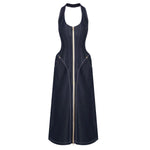 Denim Halterneck Corset Maxi Dress