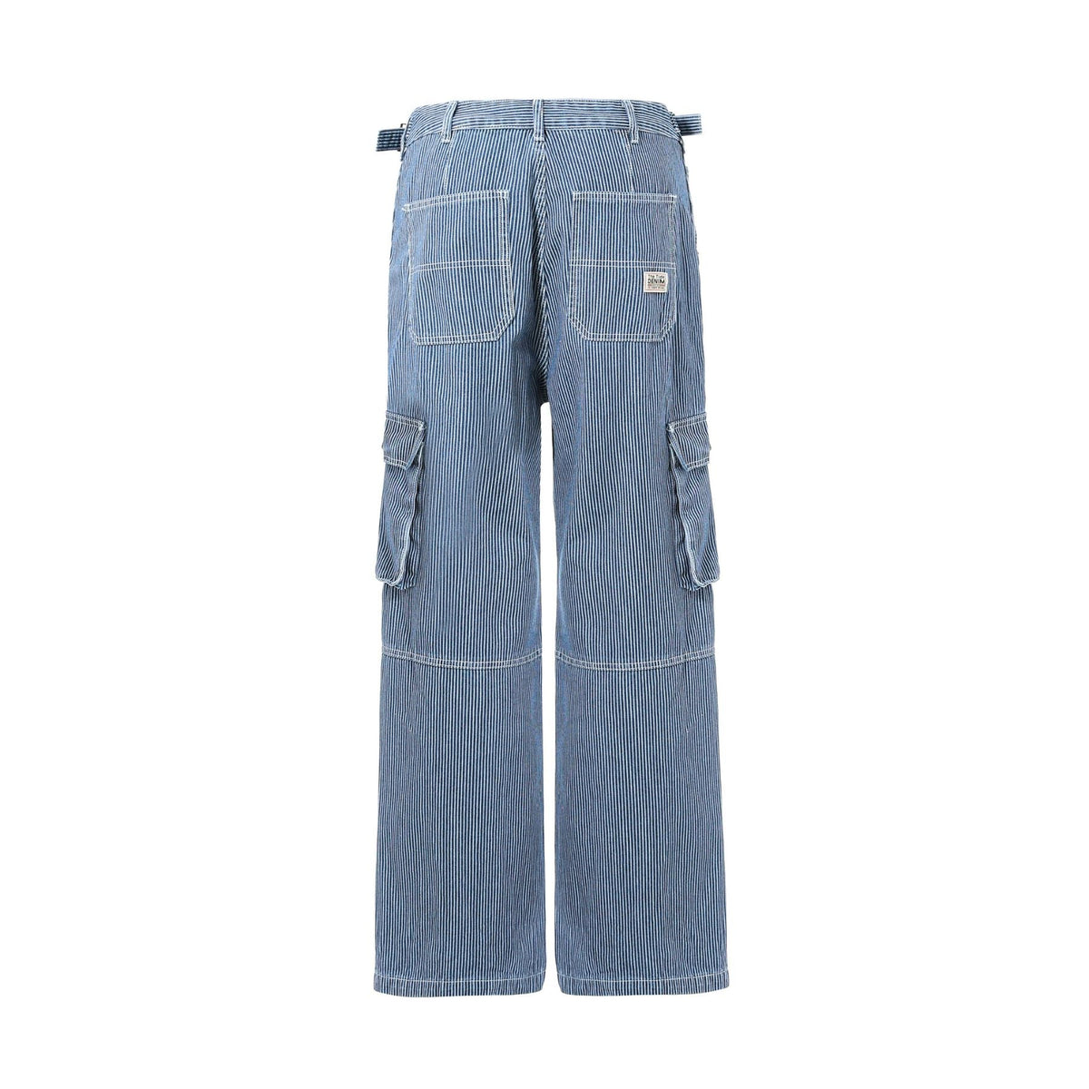 Buckle Belt Striped Denim Cargo Jeans-INNBLAC Fashion Apparel