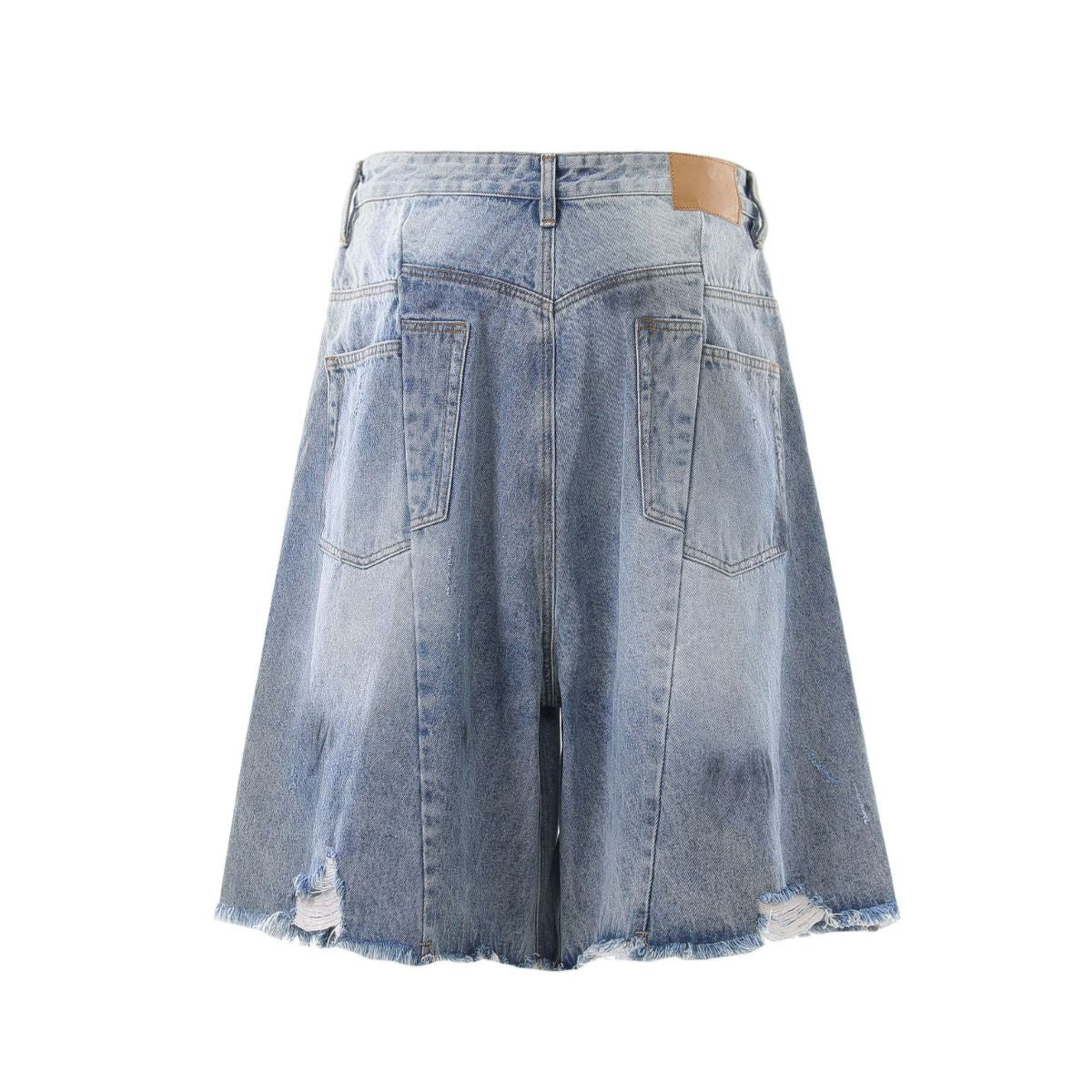 Distressed Washed Wide Leg Denim Shorts