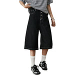Button Fly Raw Black Denim Shorts
