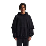 Stone-Washed Mock Two-Layer Hoodie