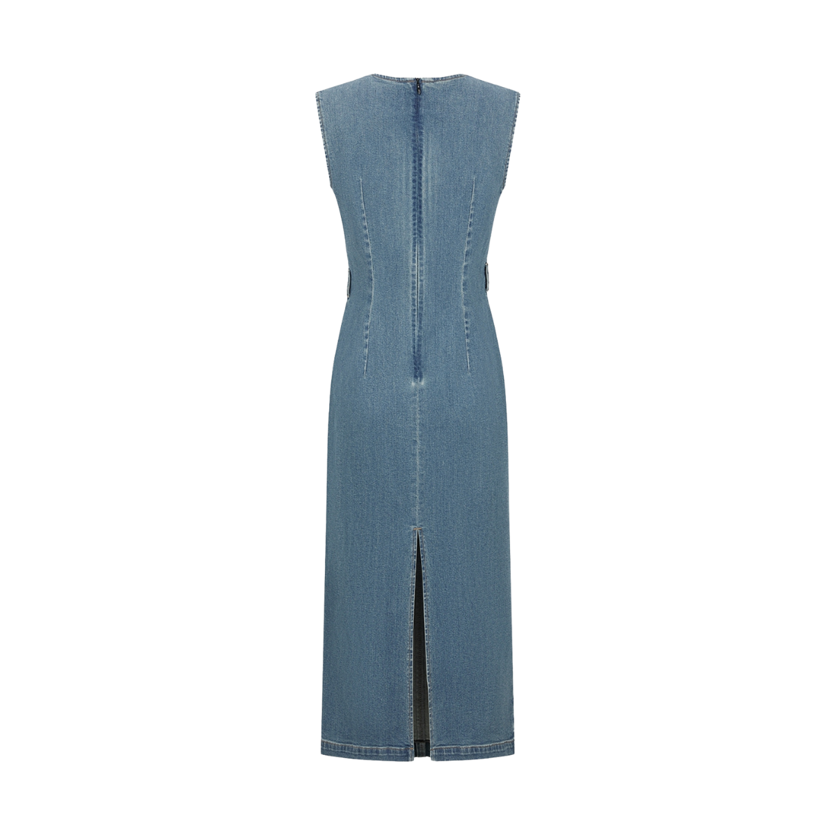 Round Neck Sleeveless Denim Midi Dress