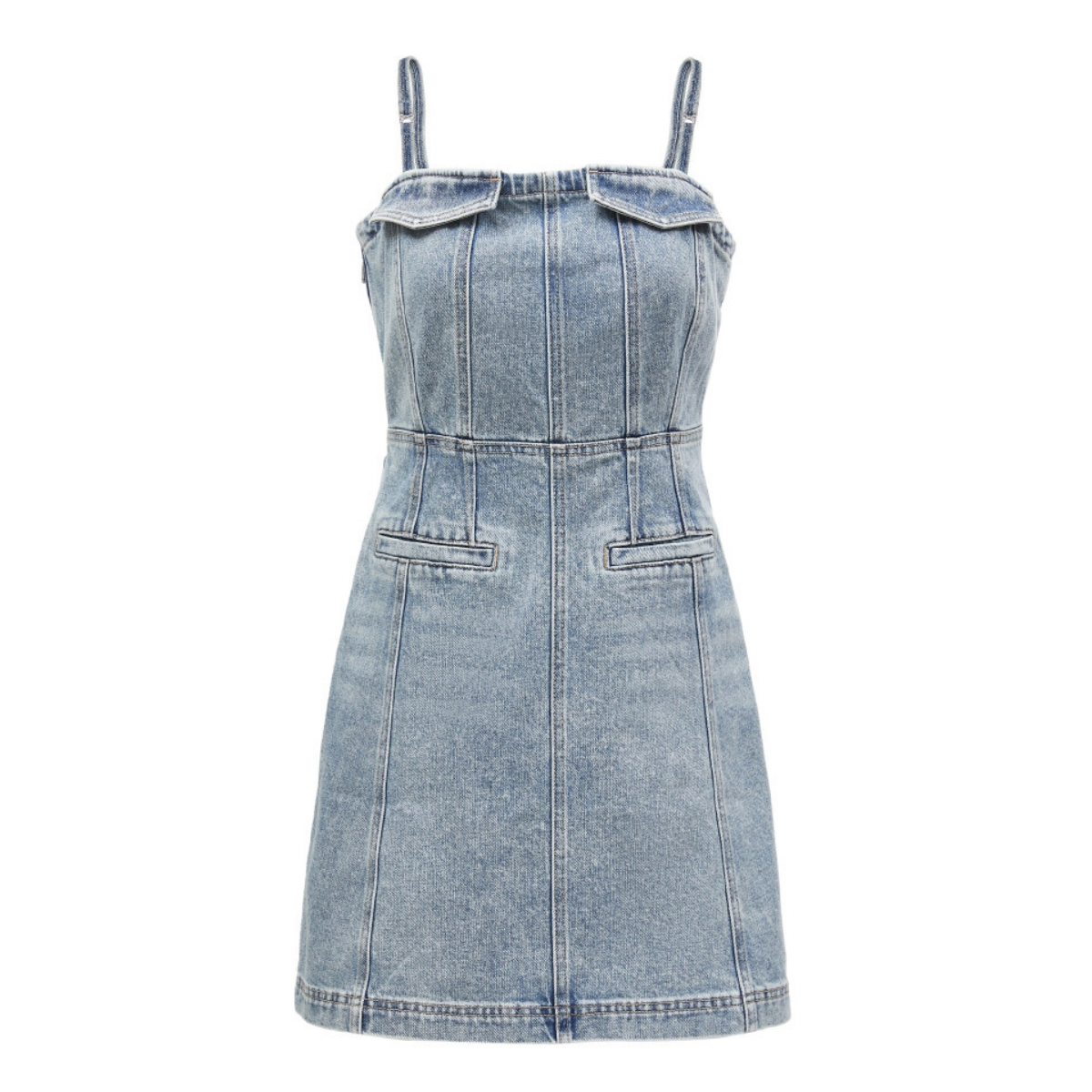 Light Wash Denim Spaghetti Strap Mini Dress