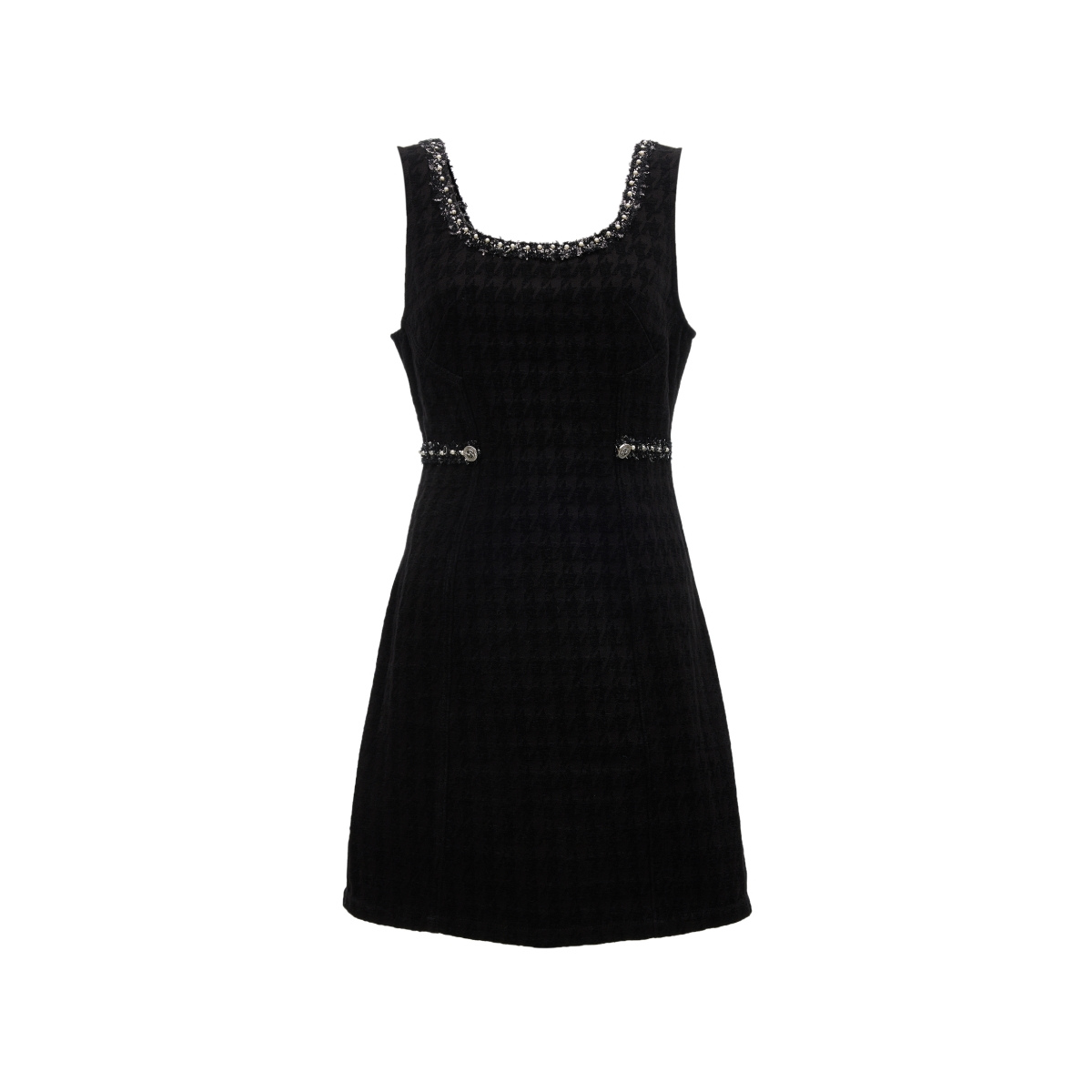 Black Jacquard Denim Beaded Mini Dress