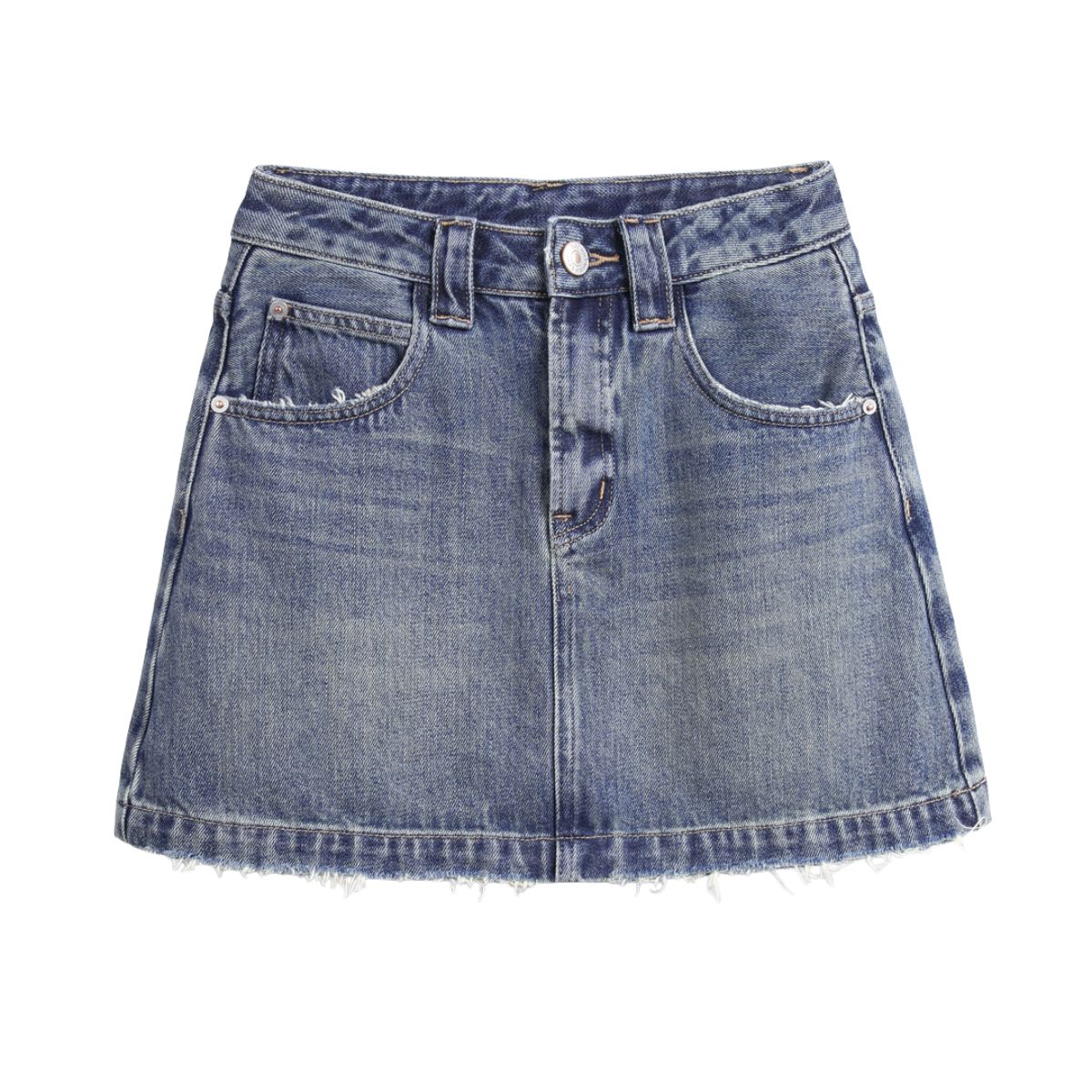 Raw Hem Vintage Wash Denim Mini Skirt