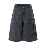 Vintage Washed Distressed Multi-Pocket Cargo Shorts