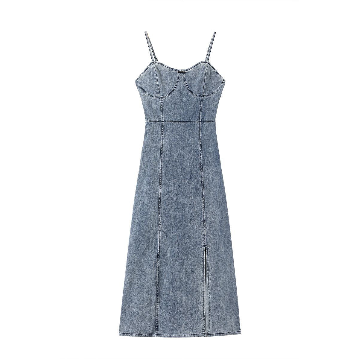 Women's Washed Denim Slip Midi Dress