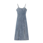 Women's Washed Denim Slip Midi Dress