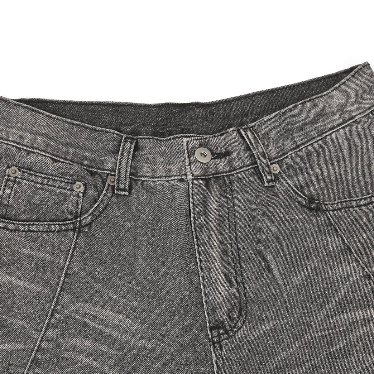 Smoky Gray Distressed Wide-Leg Jeans