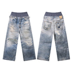 West Coast Double Waist Denim Texture Wide Leg Pants