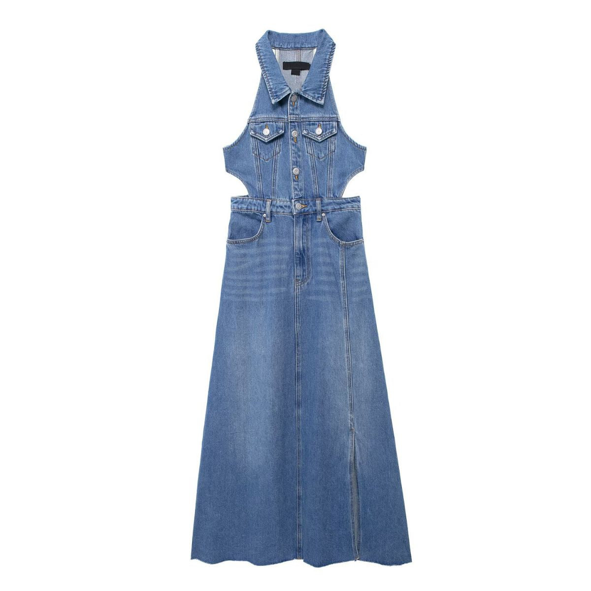 Sleeveless Cut-Out Denim Maxi Dress