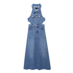 Sleeveless Cut-Out Denim Maxi Dress