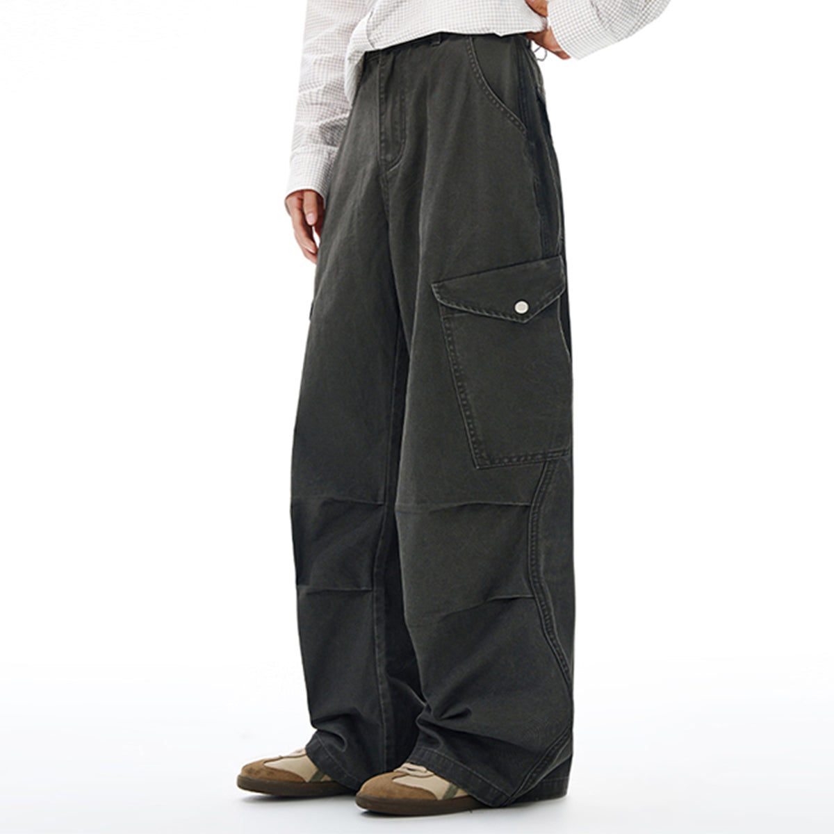 Vintage Workwear Wide-Leg Cargo Pants Multi Pocket Washed