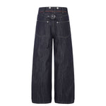 Raw Indigo Wide Leg Jeans with Metal Horsebit Detail