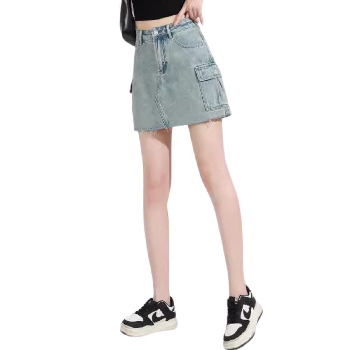 Raw Hem Cargo Denim Mini Skirt