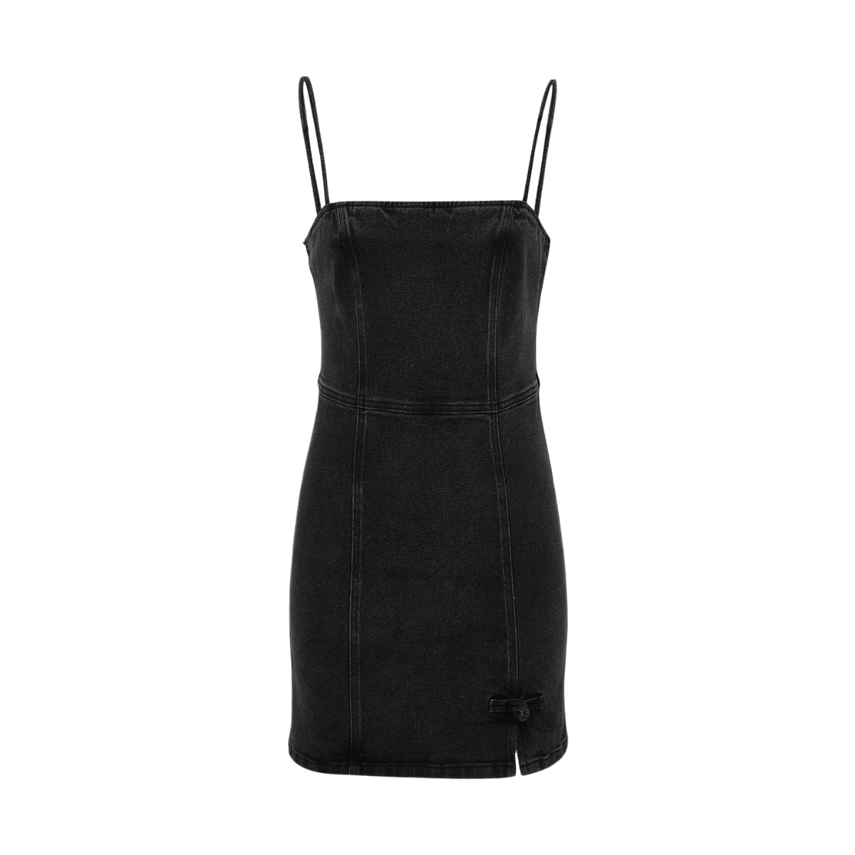 Black Denim Spaghetti Strap Mini Dress