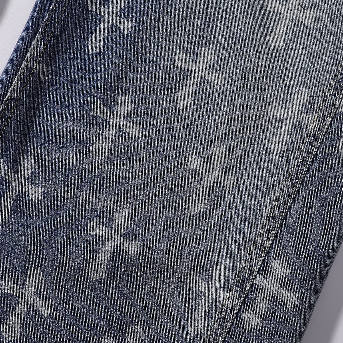Cross Print Wide Leg Denim Jeans
