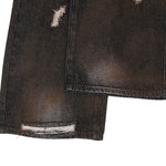 Acid Wash Destroyed Wide-Leg Jeans