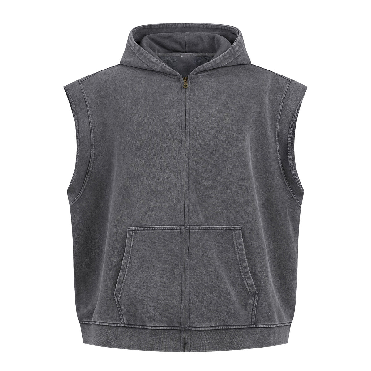 Sleeveless Zip Hoodie Casual Vest Hood Pockets Included
