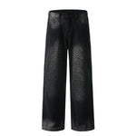 Black Wash Leopard-Print Wide-Leg Jeans