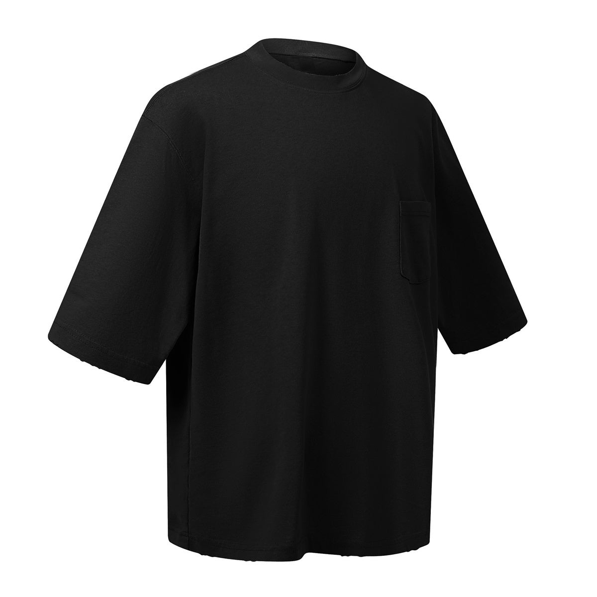 Washed Raw-Edge Pocket Clean Fit Crew Neck Tee