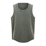 Wax-Dye Waffle Knit Vintage Washed U-Neck Vest