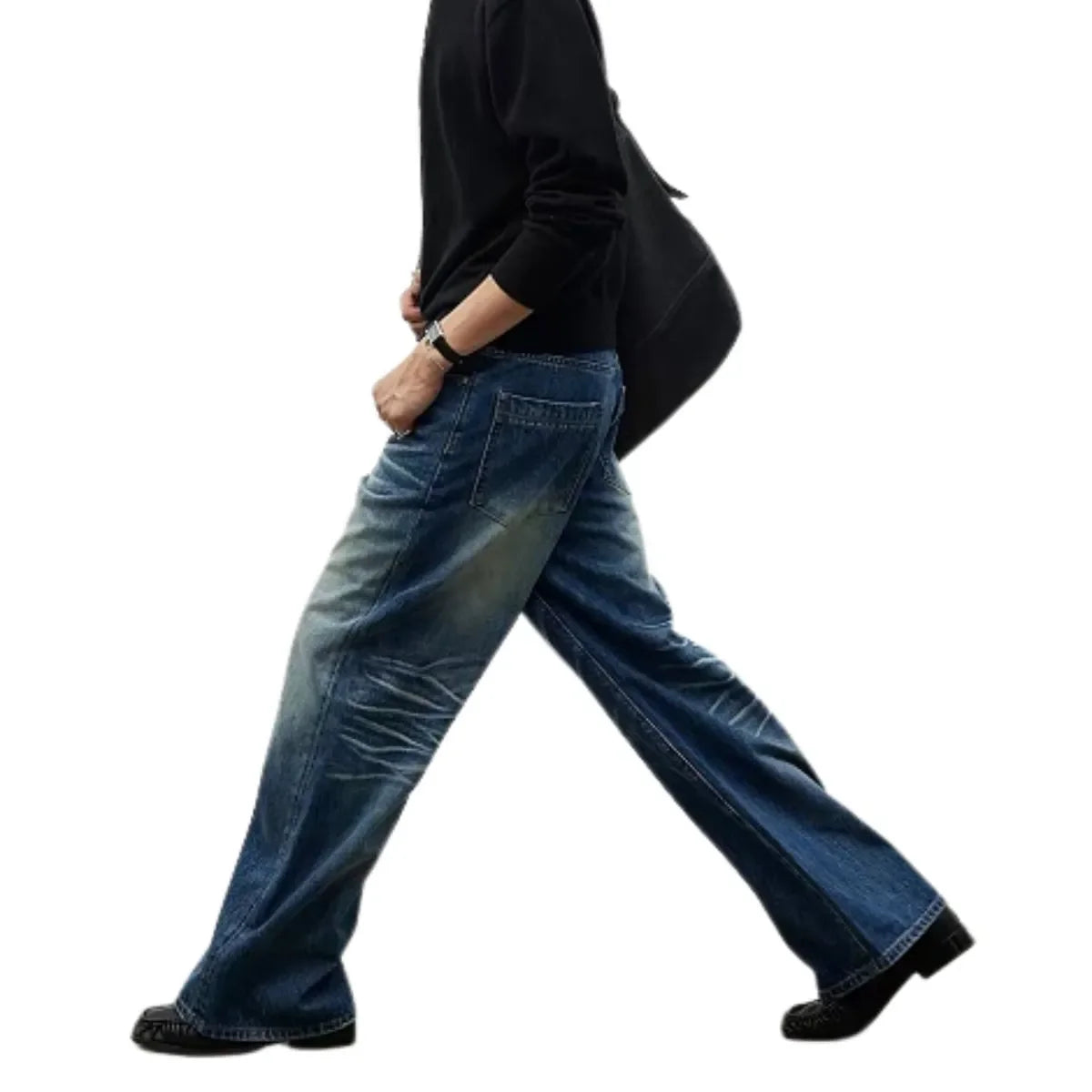 Vintage Whiskered Straight-Leg Denim Jeans