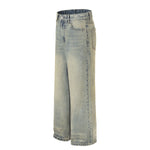 Vintage Wash Distressed Wide-Leg Jeans