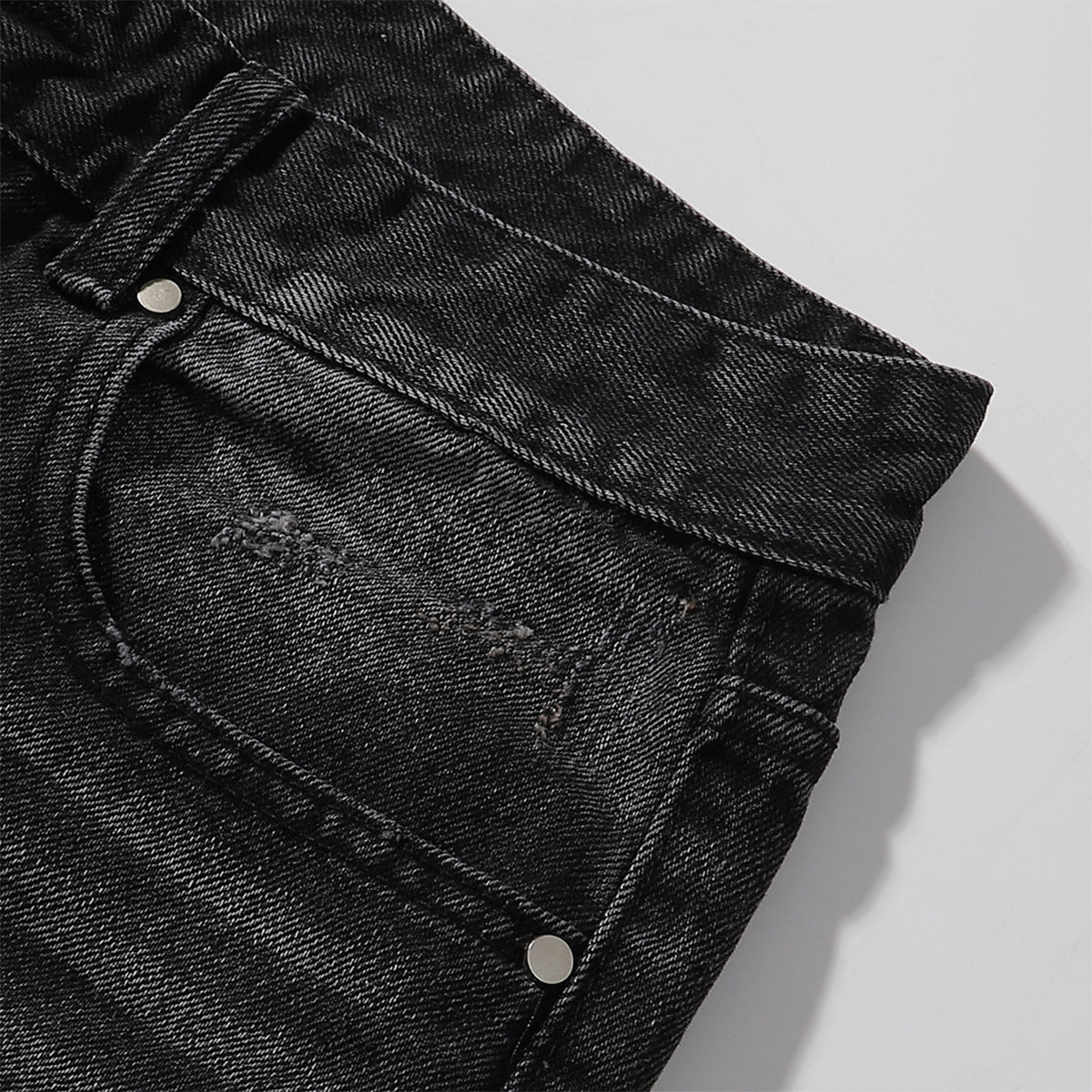 Black Acid Wash Distressed Wide Leg Denim Jeans