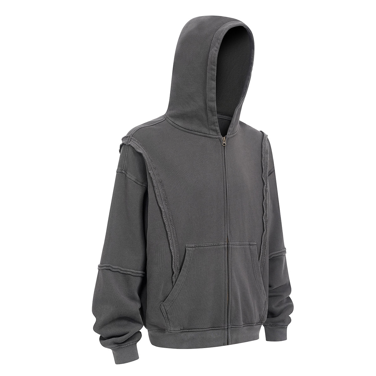 Distressed Vintage Wash Zip Up Hoodie