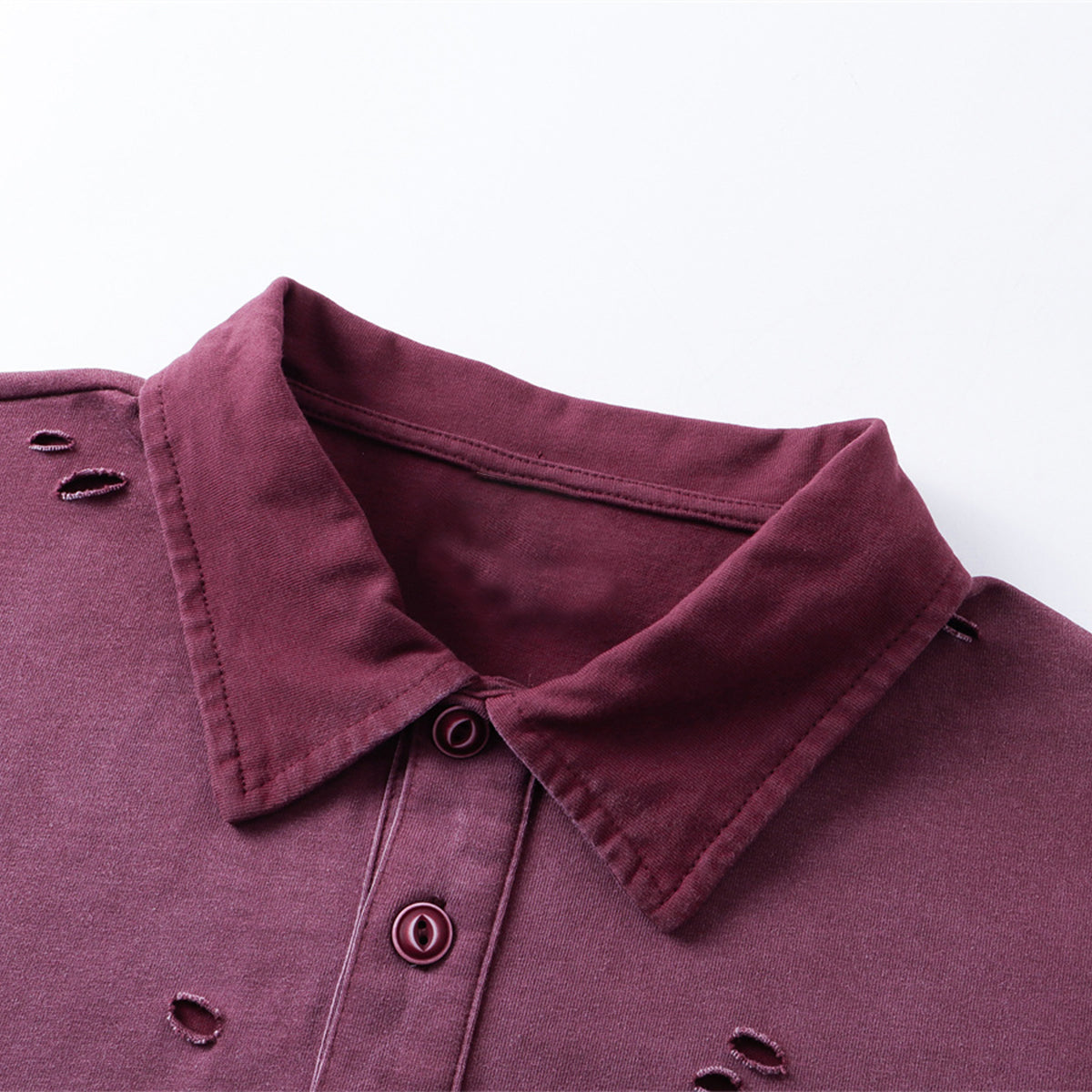 Retro Distressed Cotton Vintage Wash Polo T-Shirt